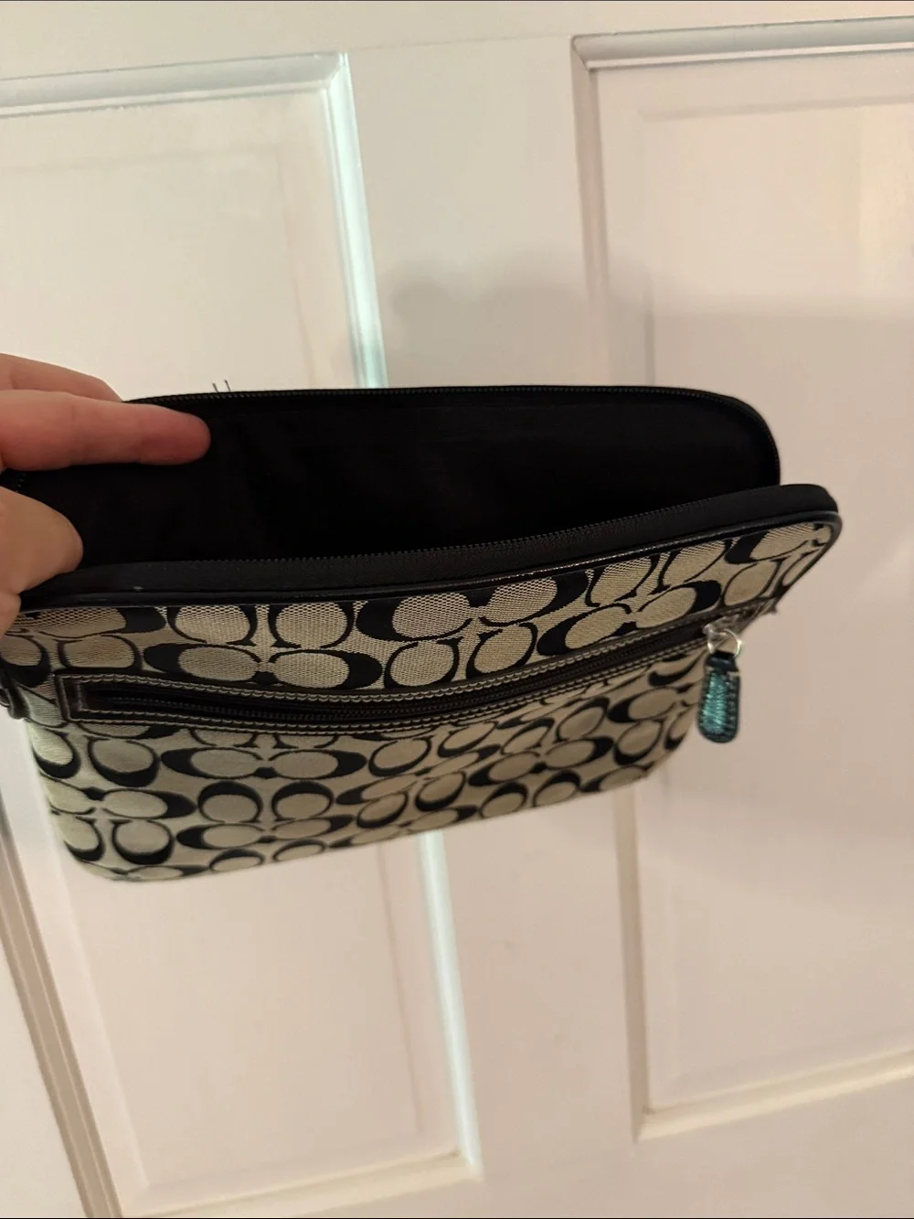 Coach Signature Jacquard Tablet Sleeve in Black and Tan